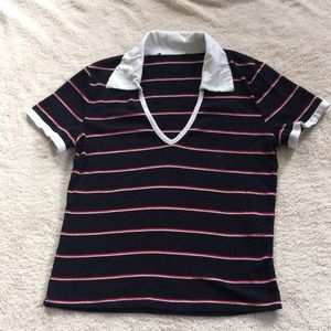 Forever 21 navy ribbed collared stripes t shirt
